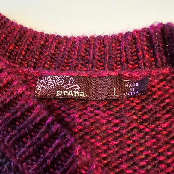 Prana Leisel Cable Knit Sweater Women's L Plum Ombre V Neck Longline Outdoorcore - Picture 6 of 10